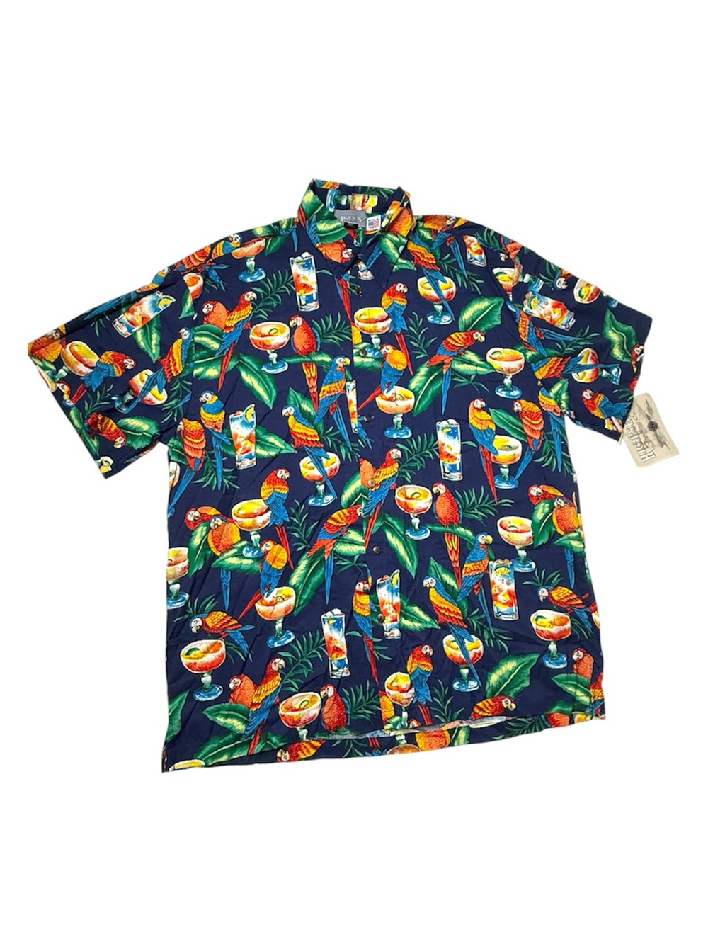 Vintage High Seas dead stock Tropical Parrot Print Short-Sleeve Shirt - Navy
